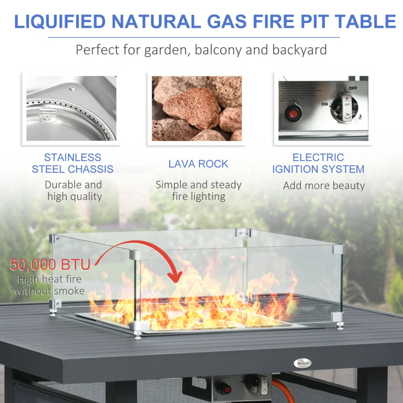 Grey Aluminium Corner Sofa Set With Fire Pit Table