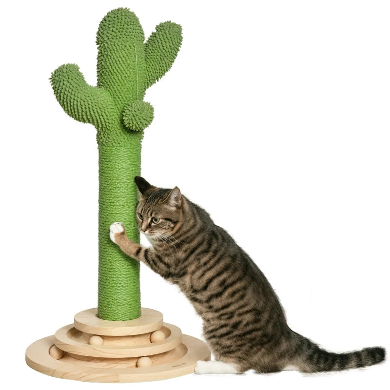 Cactus Cat Tree with Sisal Scratching Post & Hanging Ball - 60cm Indoor Play Tower for Kittens & Cats