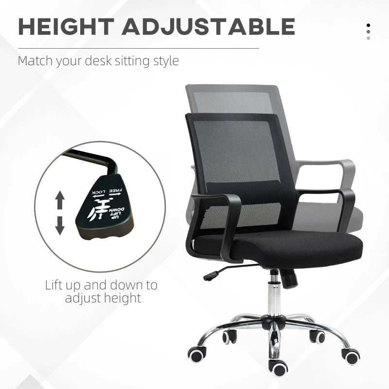 Vinsetto Ergonomic Mesh Back Office Chair with Wheels - Stylish Black Design for Comfort and Support in Home or Office