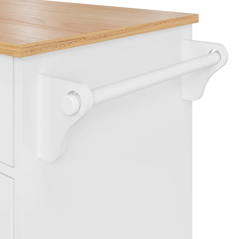 Versatile Dining Trolley with Drawer - Mobile & Fixed Food Cart for Kitchen Storage, 134L x 46W x 92H cm, White