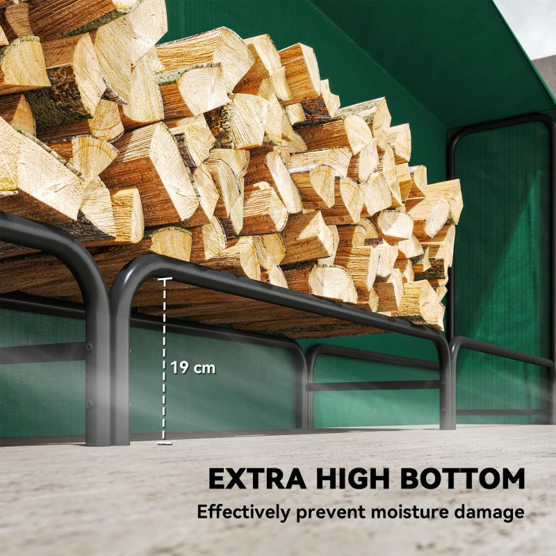 Heavy Duty Firewood Rack with Waterproof Cover - Indoor/Outdoor Log Storage Holder, 300x36x99 cm, Dark Green