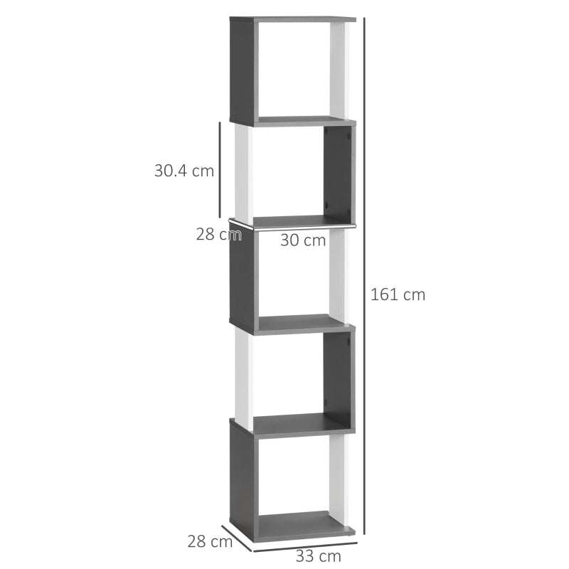Modern 5-Tier Bookshelf - Freestanding Bookcase Storage for Living Room, Home Office & Study - White & Dark Grey