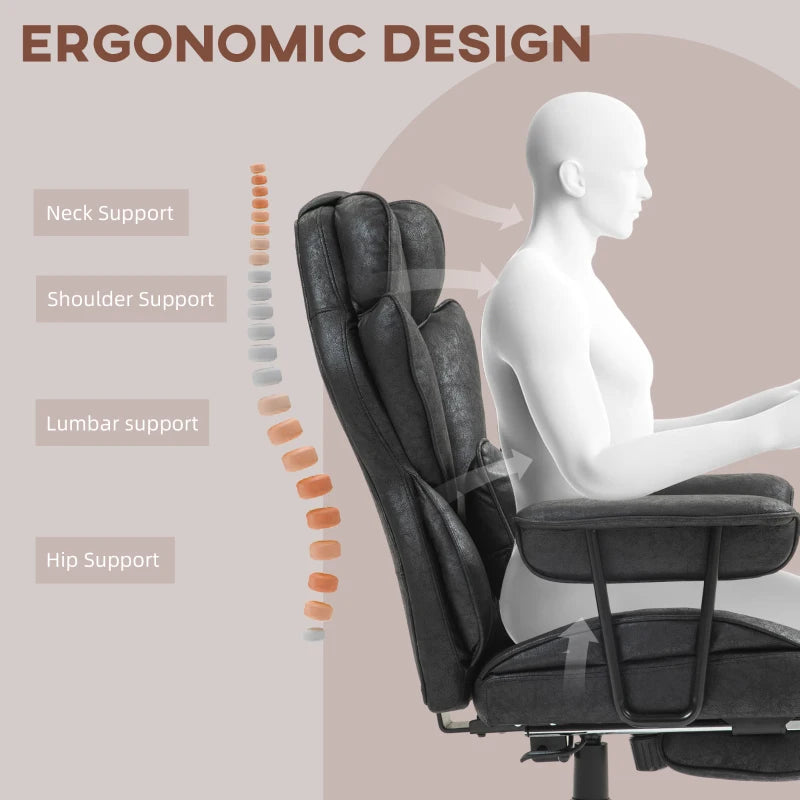 Ergonomic Office Chair with 6-Point Massage & Heat, Reclining Function, Lumbar Support, Foot Rest, Height-Adjustable, Black