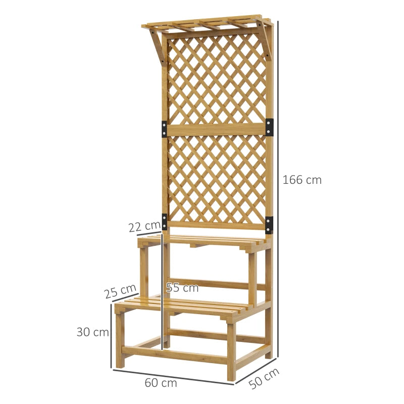 Natural Finish Wooden Plant Stand with Trellis