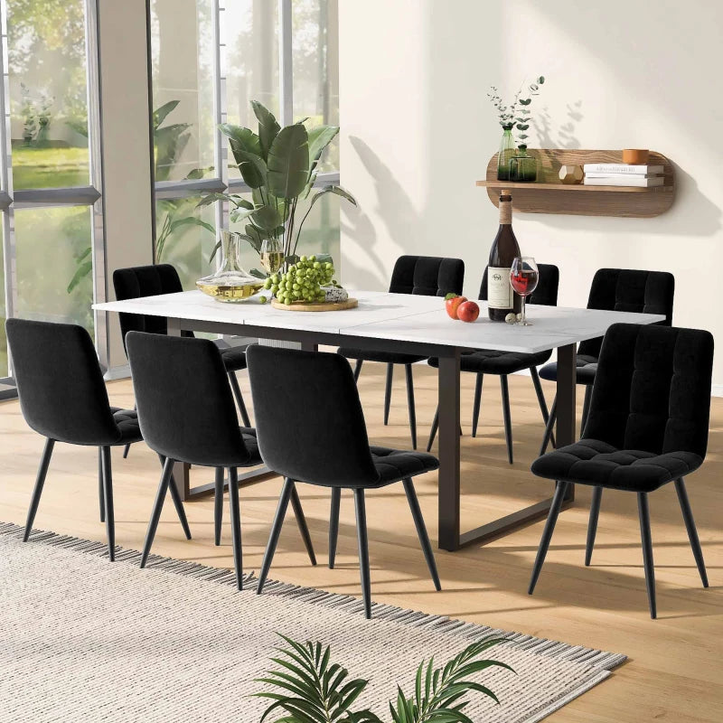 Telescopic Oblong Dining Table - Extendable MDF Marble Top with Iron Legs, 180x80x75 cm, Modern White Design for Dining Room