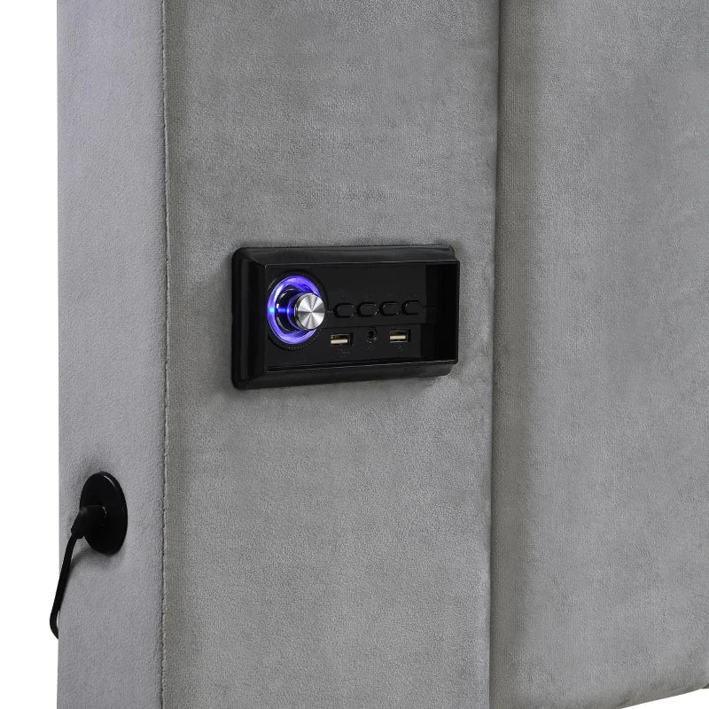 Stylish King Size Upholstered Bed with Stereo and USB Charging Ports Velvet Iron Frame Grey