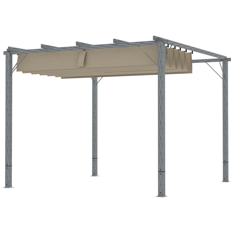 3 x 3 m Grey Retractable Roof Pergola - Outdoor Shade Canopy