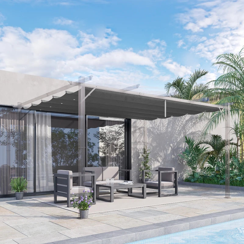 Dark Grey Retractable Pergola Canopy - 4x3m Shade Cover