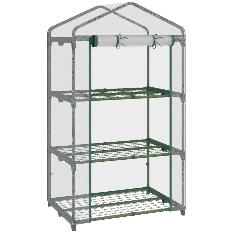 Clear 3 Tier Portable Greenhouse with Roll Up Door, 69x49x125 cm