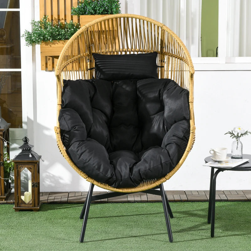 Sand/Black Rattan Egg Chair with Padded Cushion