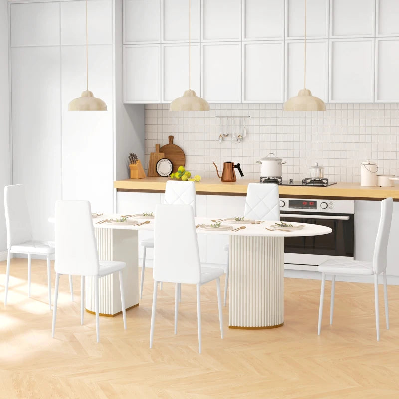 Set of 6 Modern White Faux Leather Dining Chairs - Stylish, Comfortable, Easy to Clean, Perfect for Home or Office