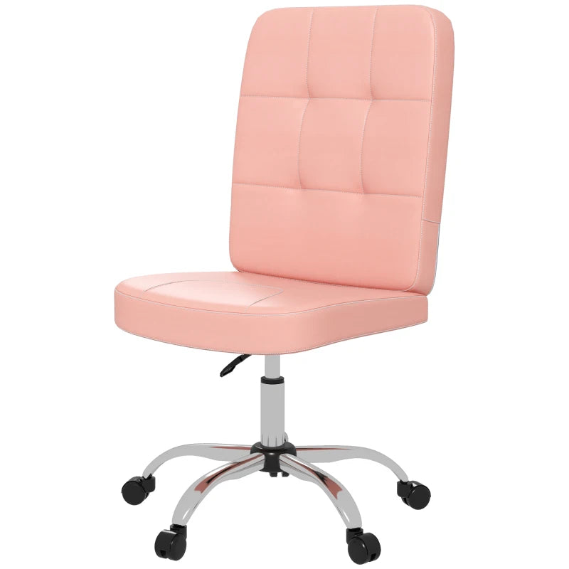Vinsetto Armless Pink Faux Leather Office Chair - Stylish Ergonomic Design for Home & Office Use