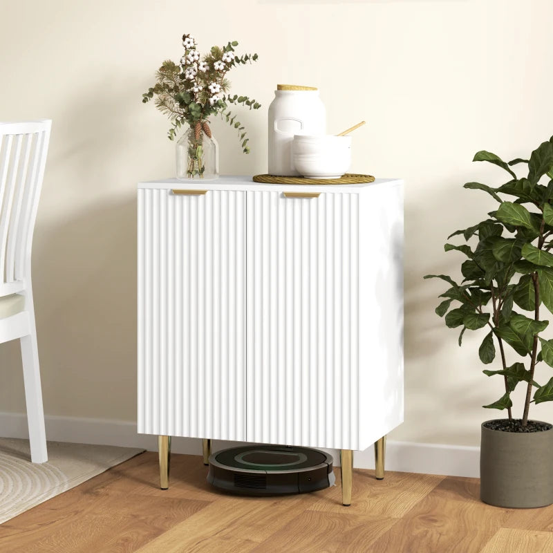 Adjustable White Shelf Sideboard - Modern Storage Cabinet with Versatile Shelves for Living Room, Dining Room, or Office