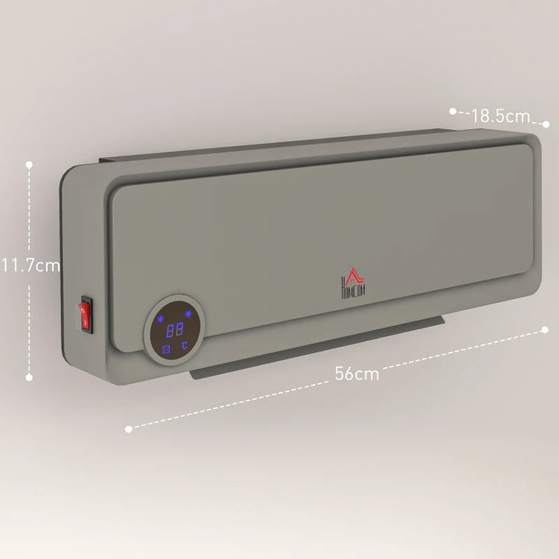 Electric Wall Downflow Heater 2000W with Timer and Remote Control Oscillating Fan for Bedroom and Home Office Grey