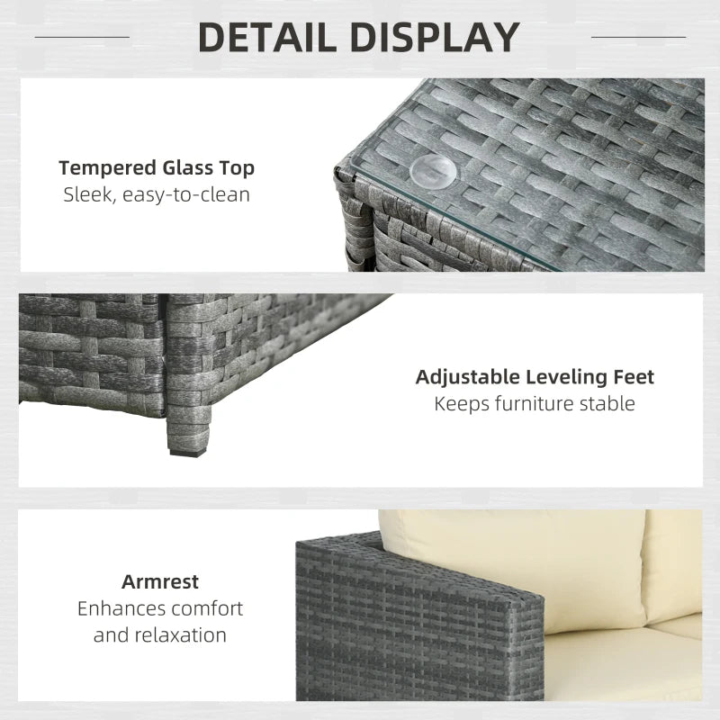 4 Seater Rattan Patio Furniture Set with Thick Beige Cushions