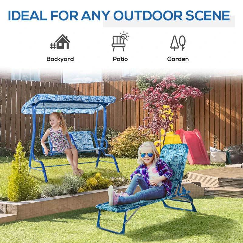 Blue Kids Double Swing Chair with Adjustable Canopy