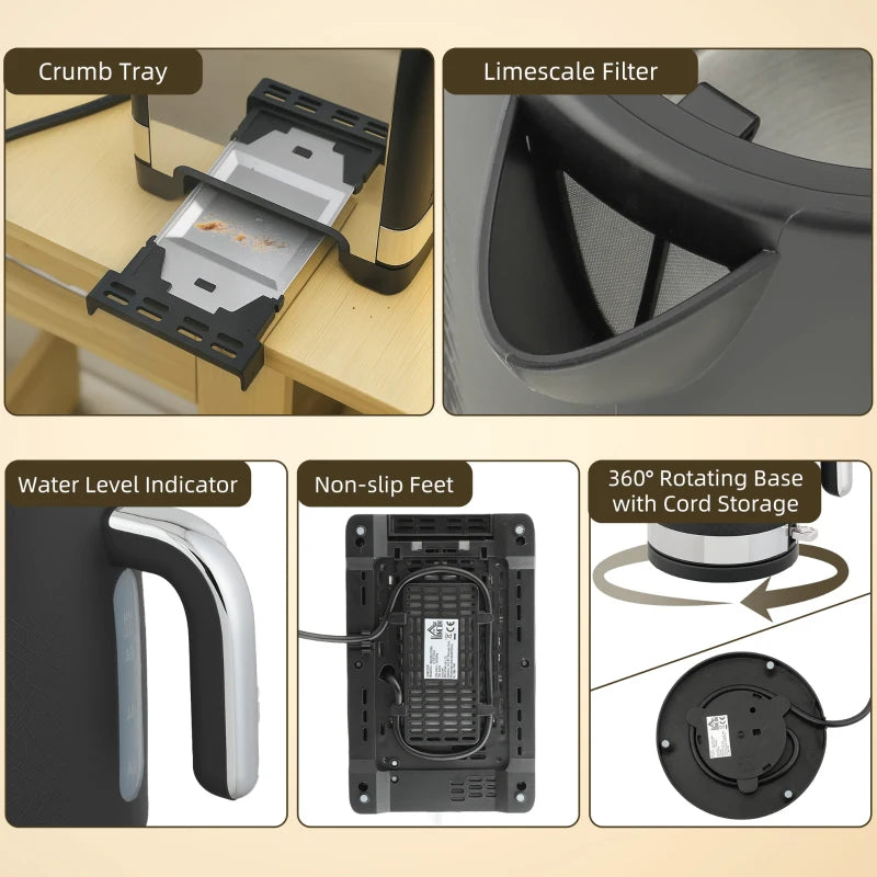 Sleek Black Textured Kettle and Toaster Set - Modern Kitchen Appliances for Stylish Cooking and Brewing