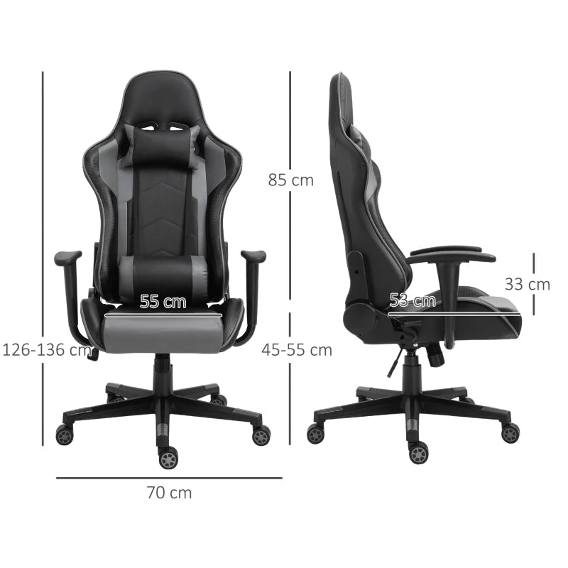 Vinsetto Racing Gaming Chair - Adjustable Height, Ergonomic Computer Desk Chair with Head Pillow & Lumbar Support - Black
