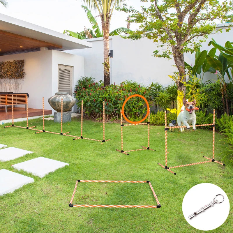 Dog Agility Training Set - Adjustable Jump Hurdles, Weave Poles, Pause Box & Carry Bag for Pet Exercise