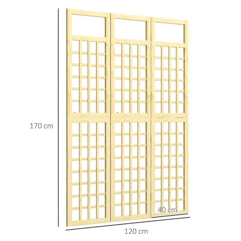 3-Panel Freestanding Wooden Garden Privacy Screen - Foldable Outdoor Divider/Trellis, Natural Wood Finish, 120 x 170 cm