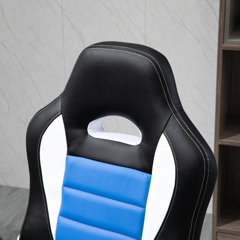 Ergonomic Blue Gaming Chair - PU Leather Office Desk Swivel Chair with Adjustable Height, 90° Flip-up Armrests & Rolling Wheels