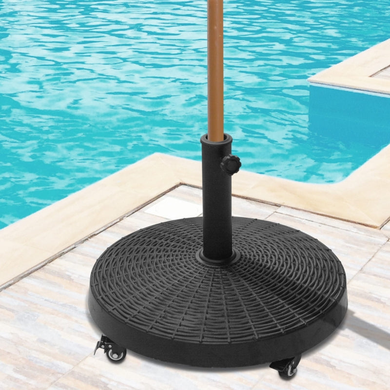 Black Resin Patio Umbrella Base with Wheels