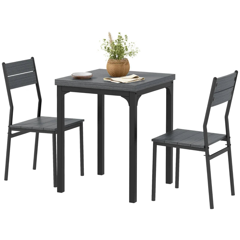 Minimalist 3-Piece Dining Set - Compact Grey Wood Grain Table and Chairs for Small Spaces