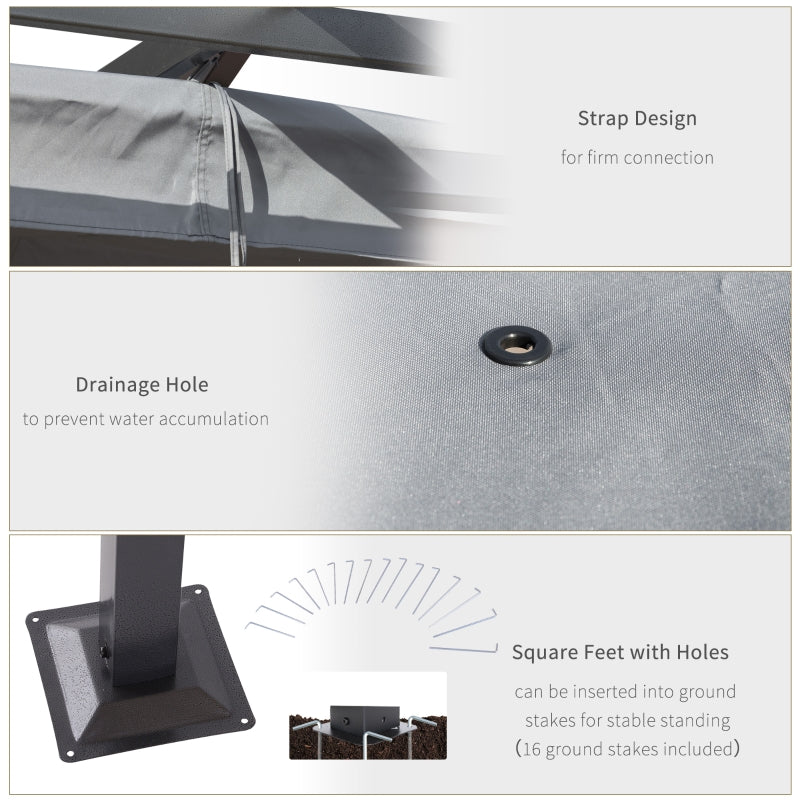 3m x 3m Metal Patio Gazebo With Grey Canopy