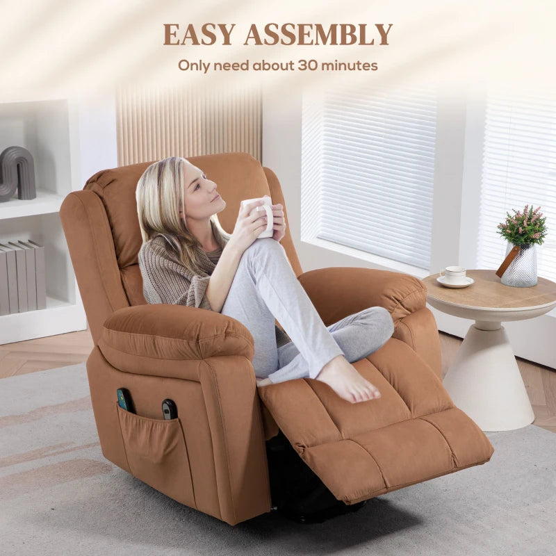 Electric Reclining Lift Chair with Eight Massage Points and Remote Control - Brown Comfort Solution