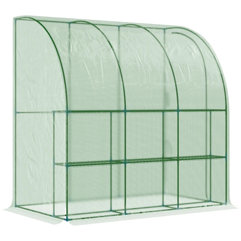 Green Walk-In Wall Tunnel Greenhouse with Zipped Door - 214x120x215cm