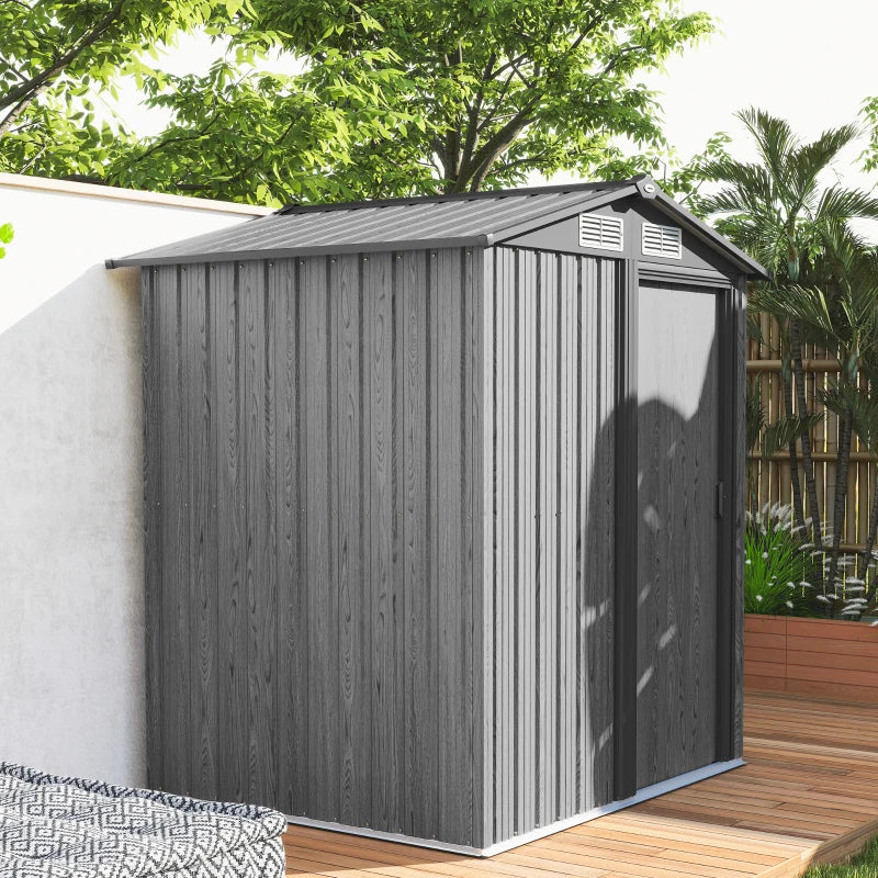 5ft x 4.3ft Outdoor Garden Storage Shed - Grey Wooden Effect, Durable & Weatherproof
