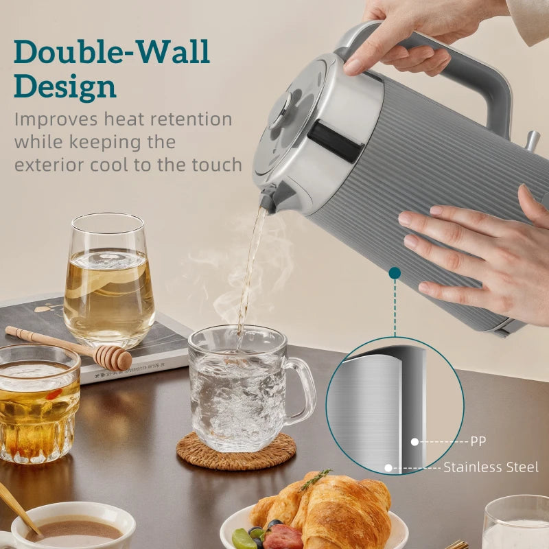 Electric Stainless Steel Kettle & Toaster Set - 3000W Fast Boil 1.7L Kettle with Strix Thermostat & 4 Slice Toaster, Grey