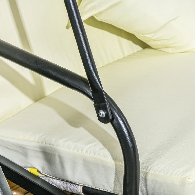 3 Seater Garden Swing Chair with Tilting Canopy - Cream White