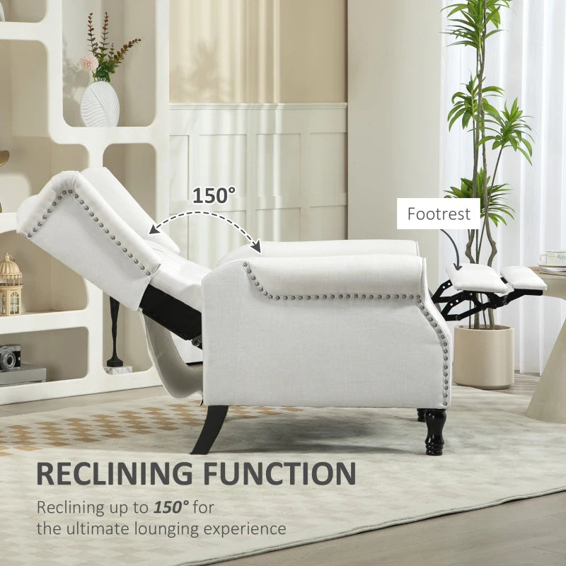 Vintage Wingback Recliner Armchair with Nail Head Trim and Button Tufted Back for Living Room, Cream White