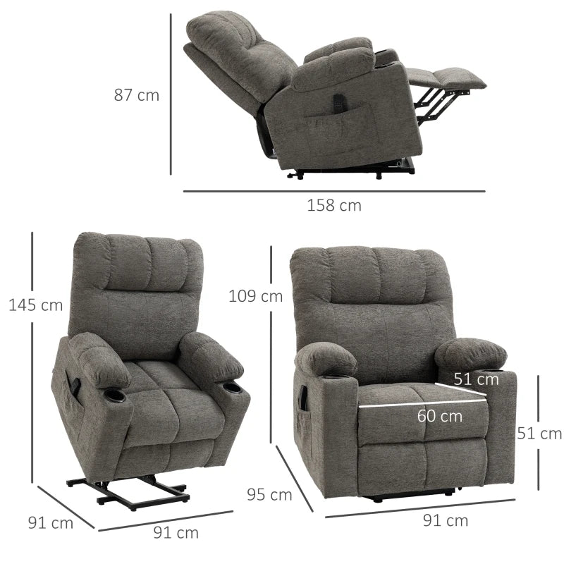 Electric Riser Recliner Chair for Elderly with Remote Control - Comfortable Power Lift Chair in Grey