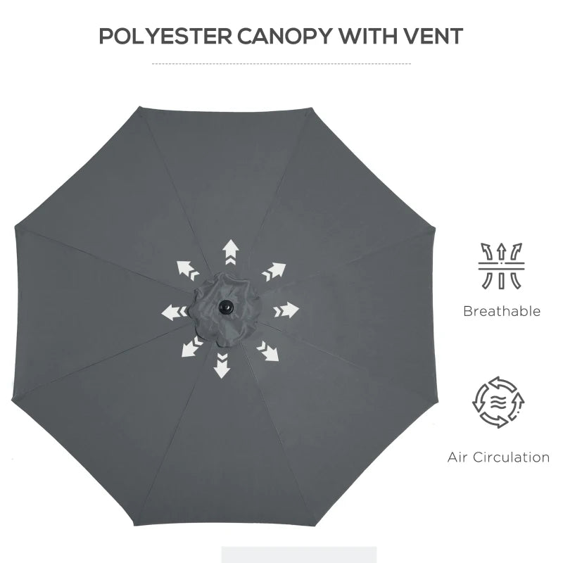 Dark Grey 3m Tilt Garden Umbrella with Crank Handle
