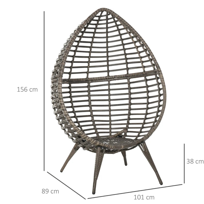 Teardrop Wicker Rattan Chair with Thick Cushions - Outdoor Egg Seat (Grey)