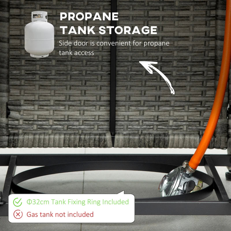 Outdoor PE Rattan Gas Fire Pit Table - 40,000 BTU Square Propane Heater with Rain Cover, Mesh Lid & Lava Stone - Mixed Grey