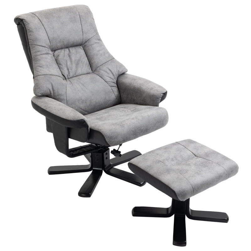 Grey Fabric Recliner Armchair with Footstool and Swivel Function for Ultimate Comfort