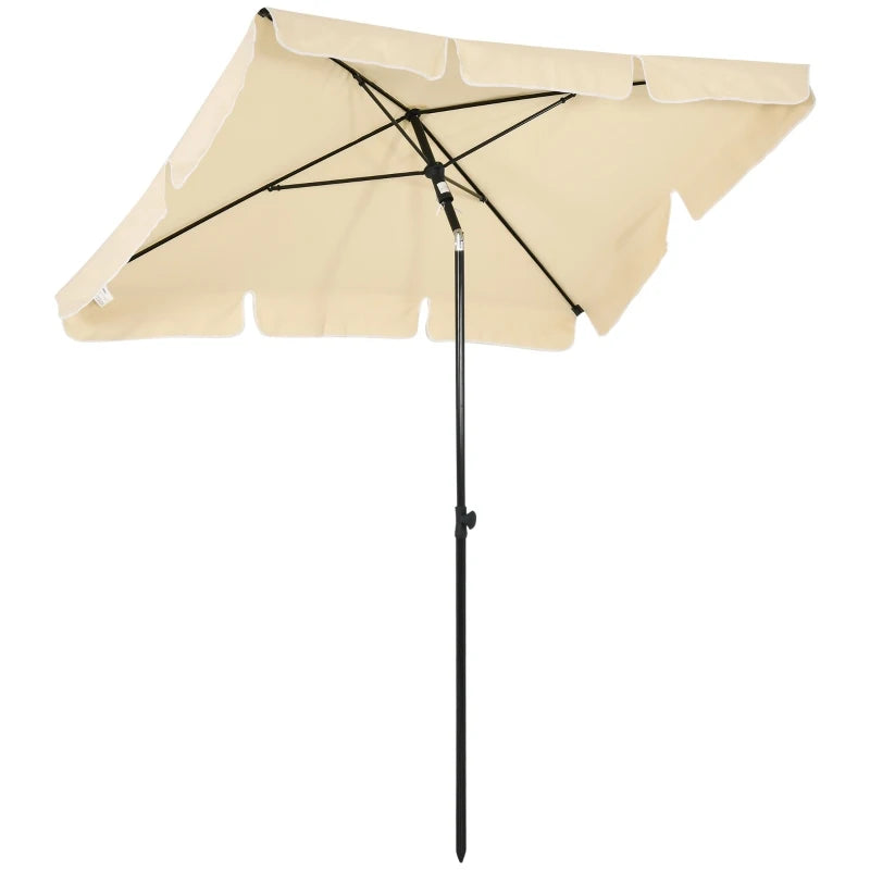 Beige Rectangular Ruffled Garden Parasol Umbrella