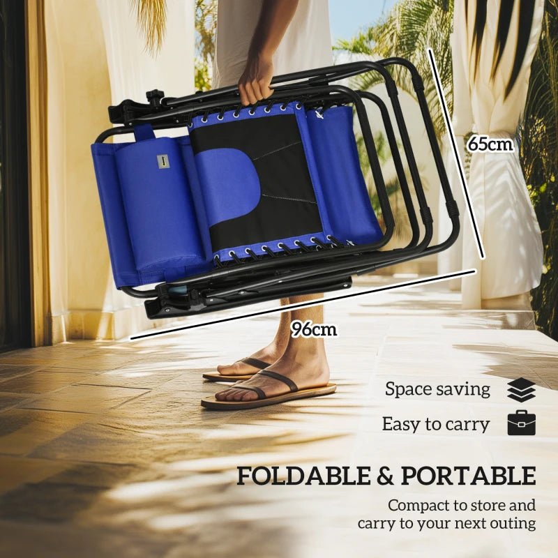 Zero Gravity Lounger Chair - Folding Reclining Patio Chair with Shade Cover, Padded Seat, Cup Holder, Soft Cushion and Headrest - Blue, Large Size