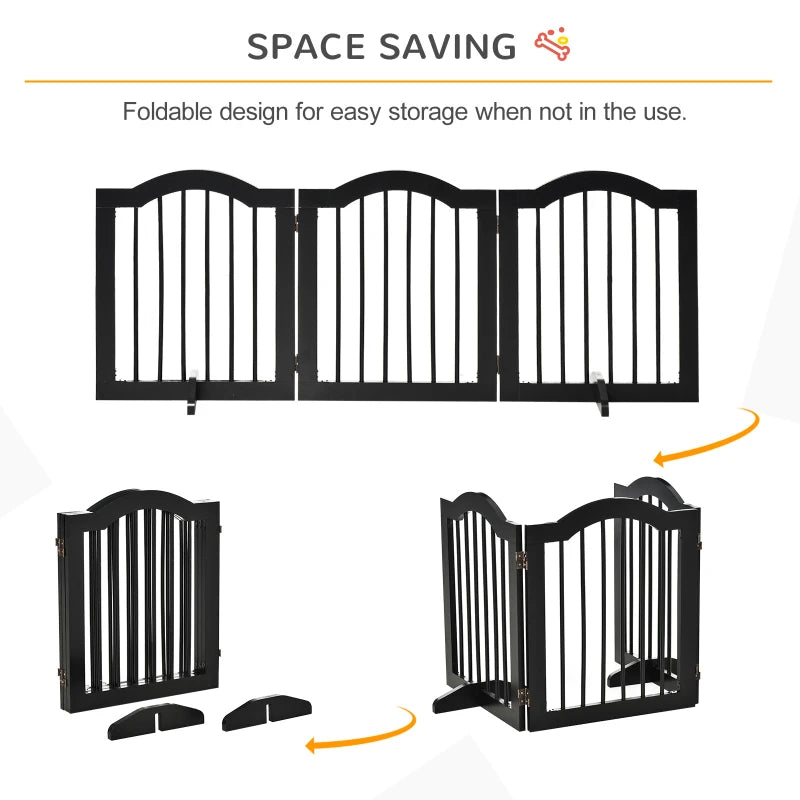 Freestanding Wooden Pet Gate - Foldable Dog Safety Barrier with Support Feet for Doorways & Stairs - Black