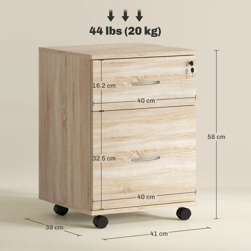 Lockable Two Drawer Filing Cabinet - Stylish Wood-Effect Storage Solution for Home or Office Organization