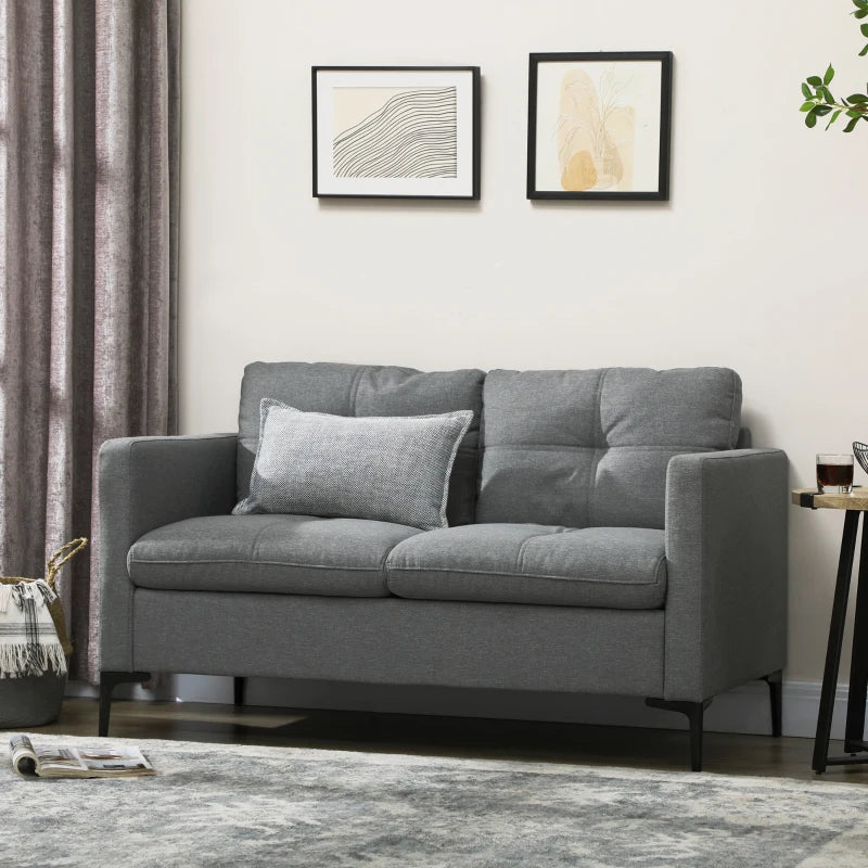 Stylish Grey Two-Seater Sofa with Steel Legs for Modern Living Spaces