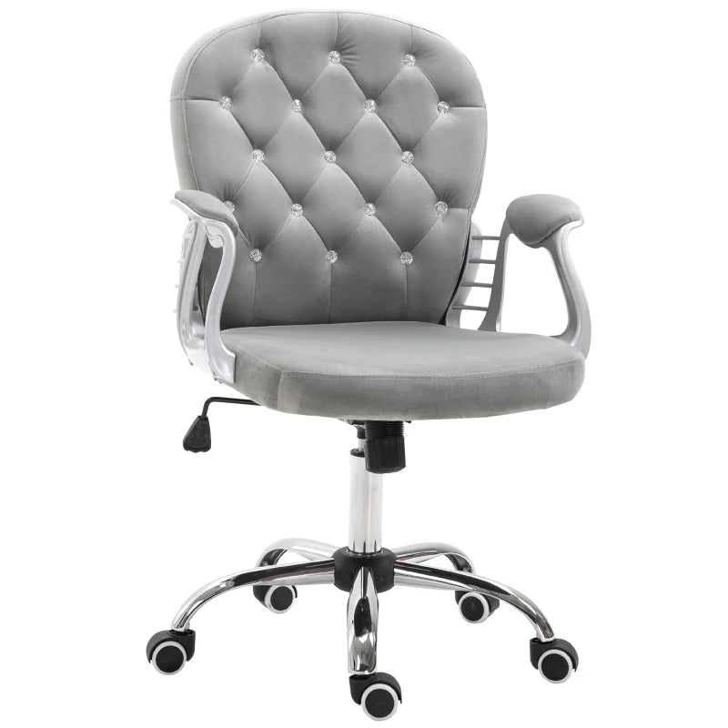 Vinsetto Grey Velvet Office Chair - Swivel Desk Chair with Adjustable Height & Rolling Wheels for Home & Study