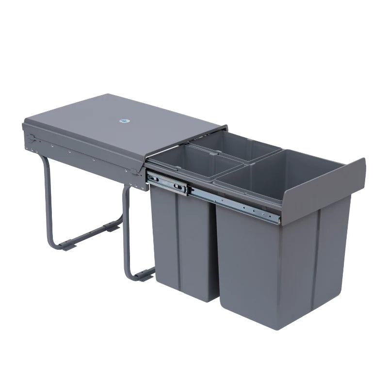 40L Pull Out Kitchen Recycling Bin with Soft Close - Grey Trash Can (1x20L + 2x10L) for Cabinets