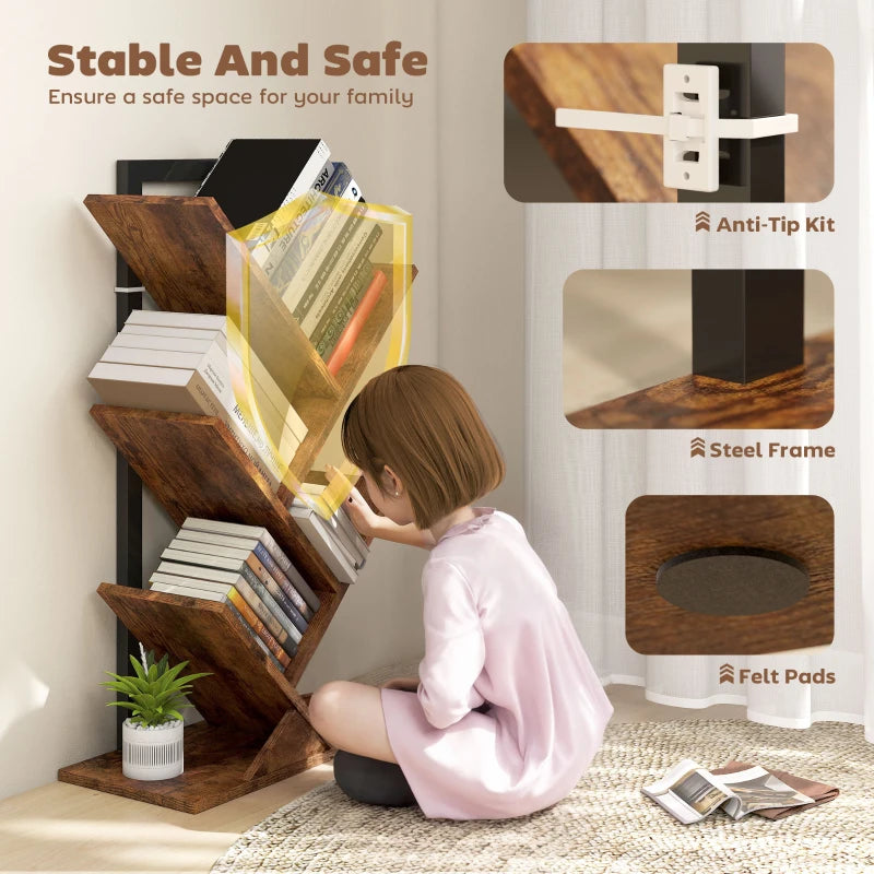 Unique Four-Section Tree Bookcase - Stylish Wood-Effect Storage Solution for Home or Office - Modern Design