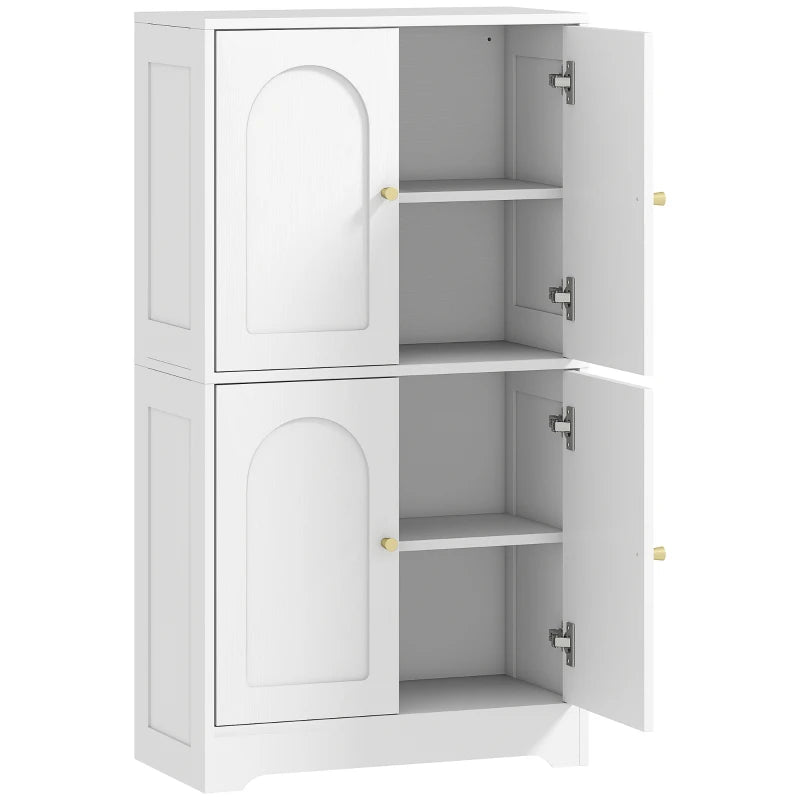 4-Door White Kitchen Storage Cabinet with Adjustable Shelves - Stylish & Functional Organization Solution for Your Home