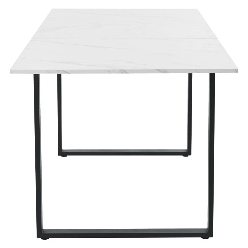 Telescopic Oblong Dining Table - Extendable MDF Marble Top with Iron Legs, 180x80x75 cm, Modern White Design for Dining Room