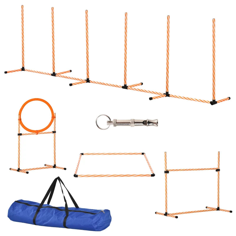 Dog Agility Training Set - Adjustable Jump Hurdles, Weave Poles, Pause Box & Carry Bag for Pet Exercise